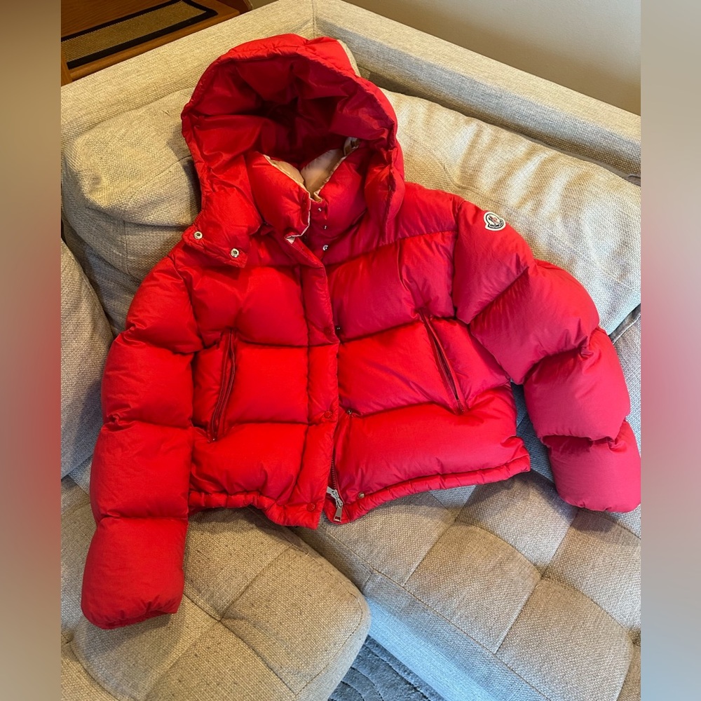 MONCLER RED FLUFFY JACKET SIZE 1 NEW